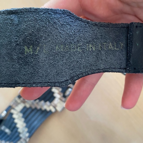 Vintage Leather Turquoise Concho Belt Size M Silver Black Blue Cowgirl Statement - Picture 5 of 8